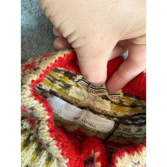 VTG 50s William Schmidt Oslo Norway Cardigan Sweater Womens Red Fair Isle Small - Picture 6 of 9